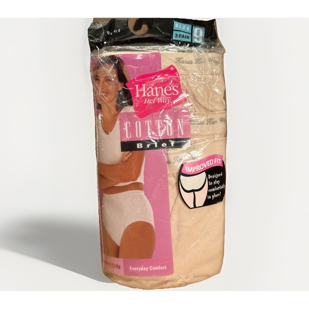 New Hanes Her Way Size 9 VTG Beige Cotton Brief Underwear  3 Pair Vintage 2003